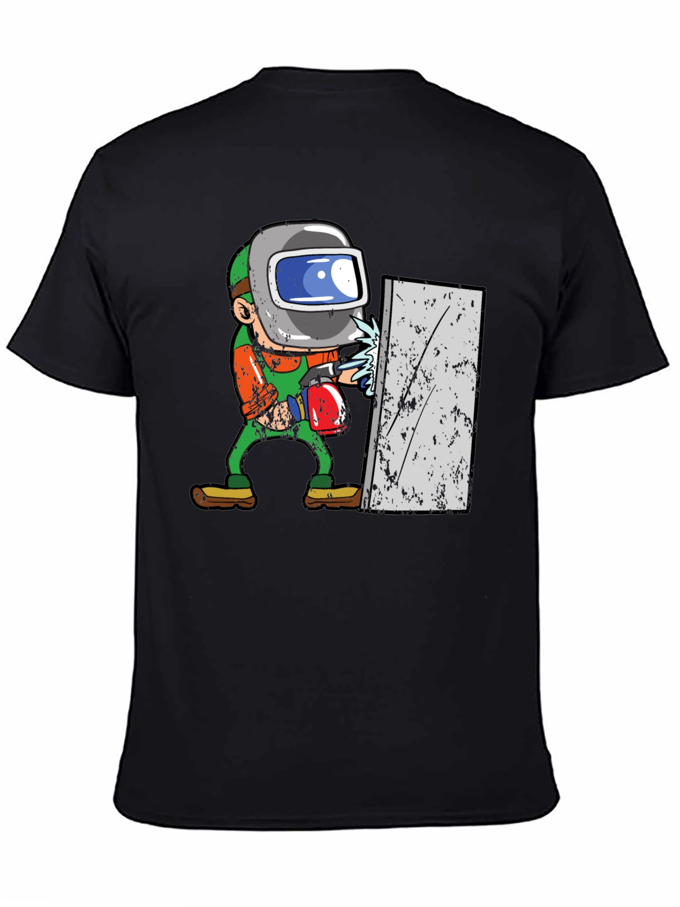 Camiseta Negra con Diseño de Soldador Animado