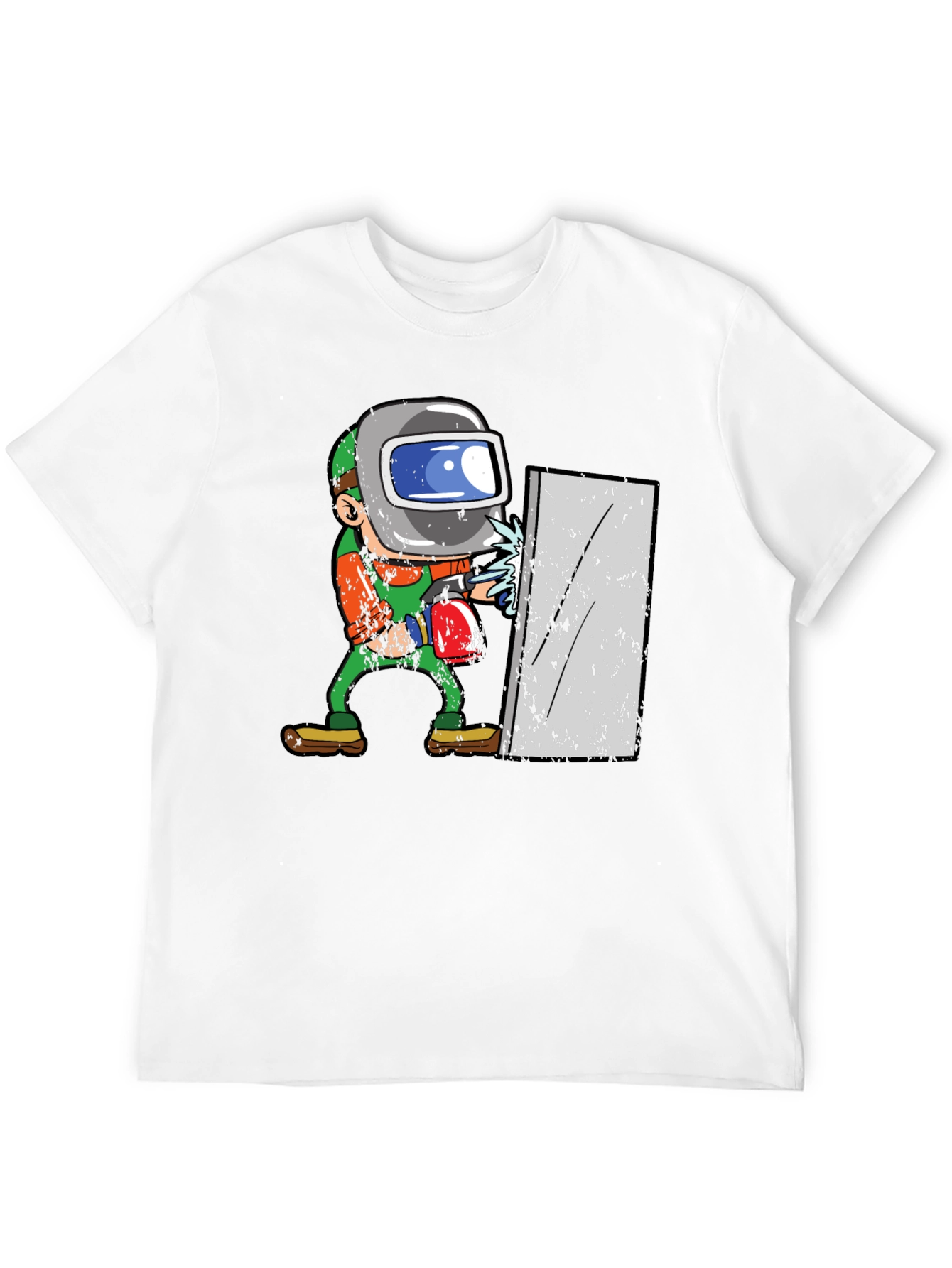 Camiseta Negra con Diseño de Soldador Animado
