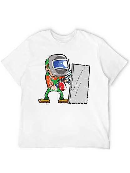 Camiseta Negra con Diseño de Soldador Animado
