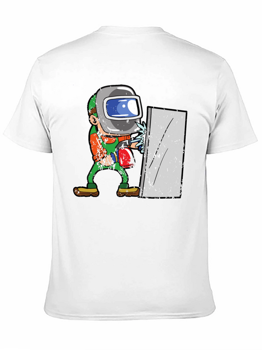 Camiseta Negra con Diseño de Soldador Animado