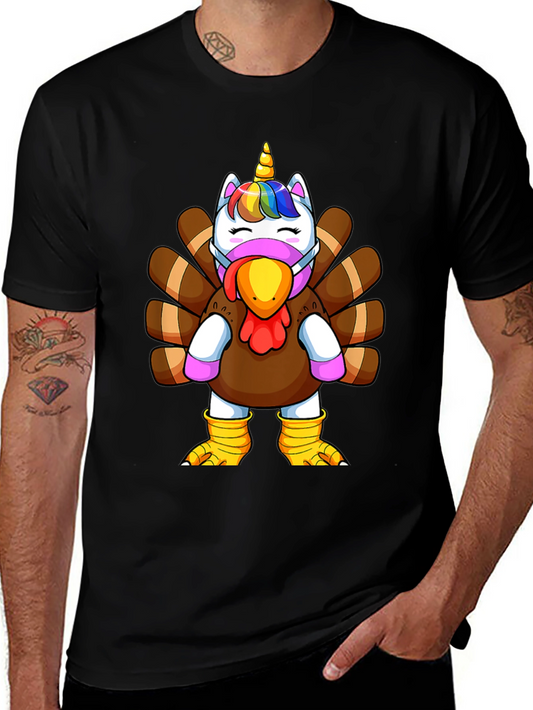 Camiseta Negra Unicornio Pavo para Acción de Gracias