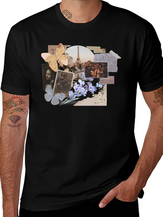 Camiseta Negra con Collage Estilo Vintage París