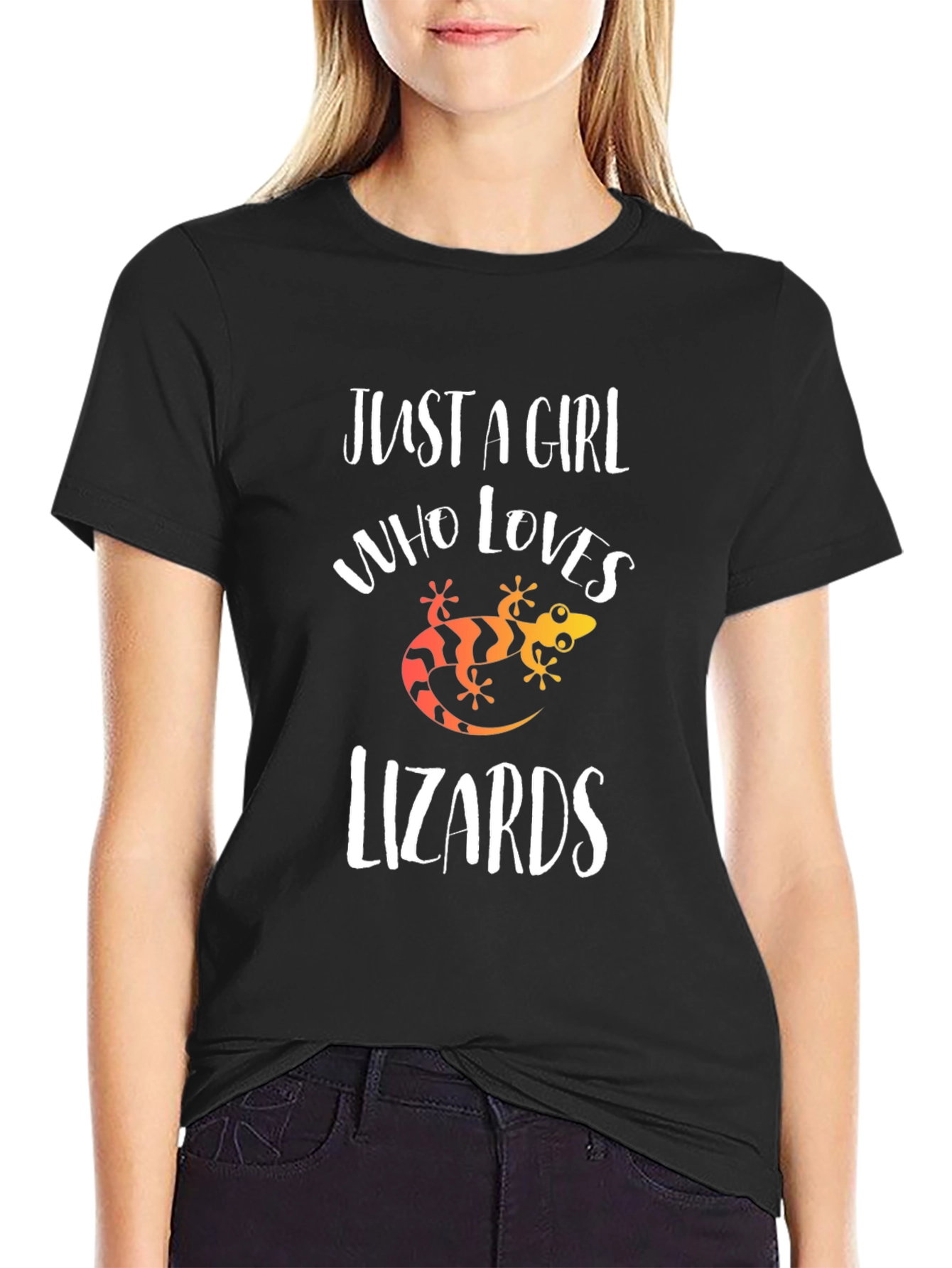 Camiseta Negra Amo las Lagartijas para Mujer