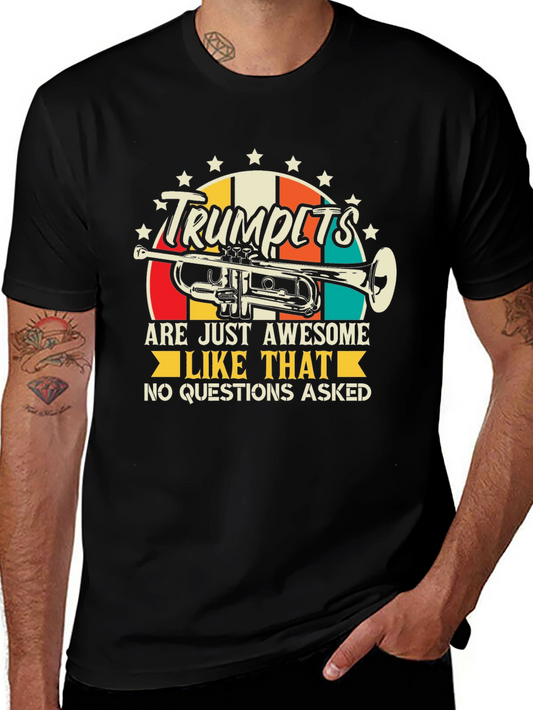 Camiseta Negra con Diseño de Trompetas Vintage