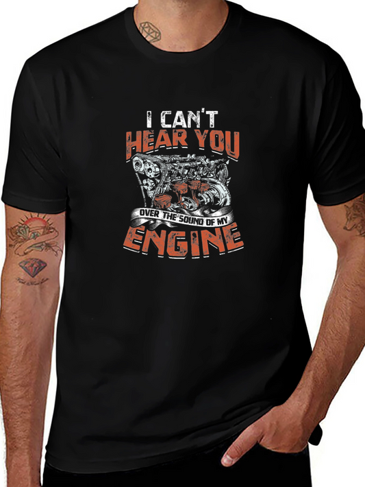 Camiseta Negra No Puedo Oírte con Diseño de Motor