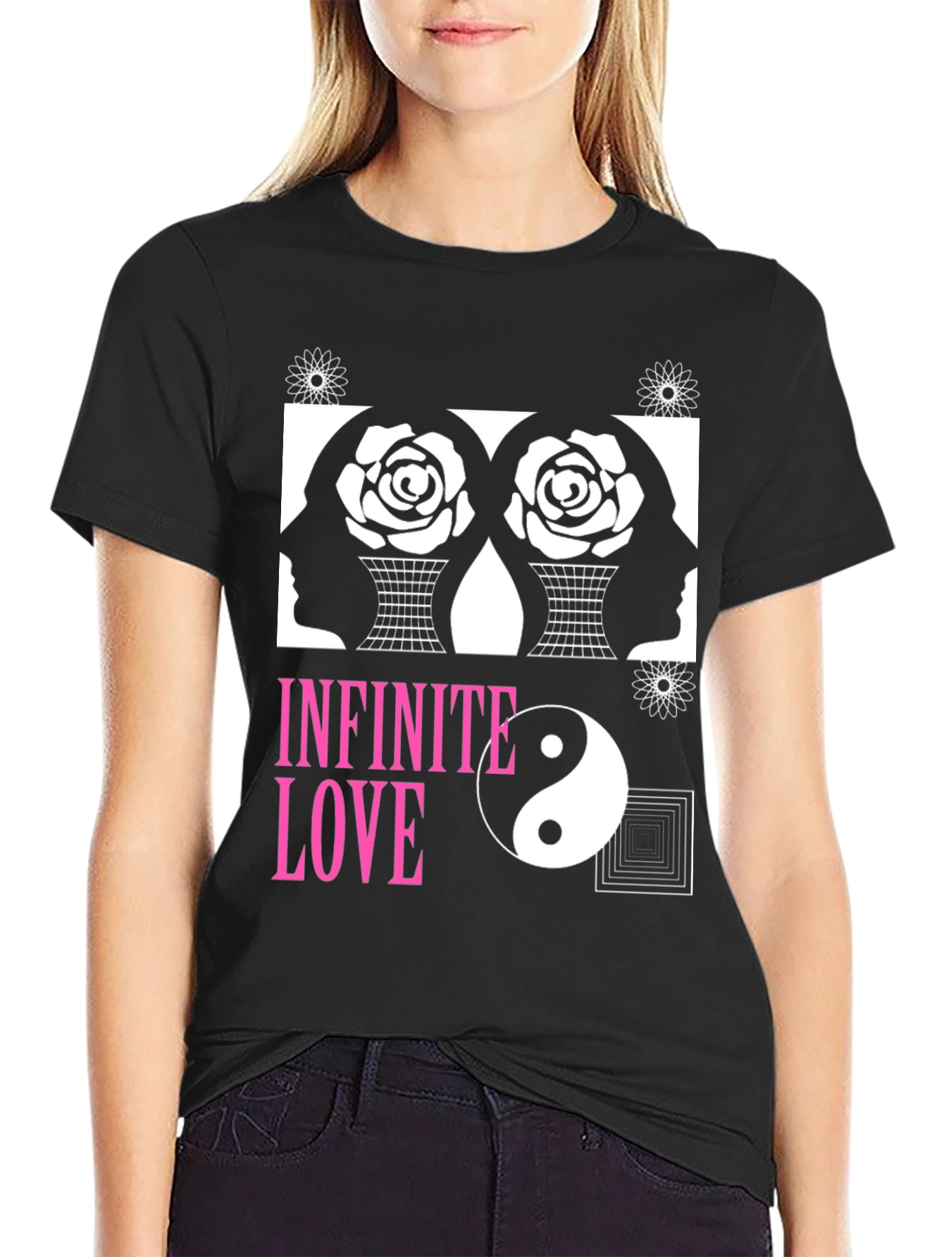 Camiseta Negra Amor Infinito Diseño Yin Yang
