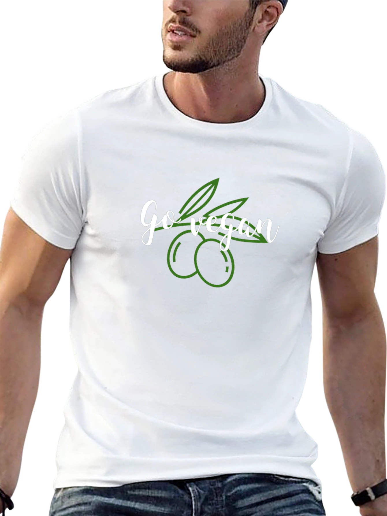 Camiseta Negra Go Vegan con Diseño de Aceitunas