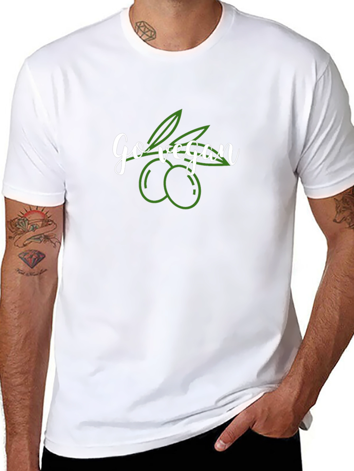 Camiseta Negra Go Vegan con Diseño de Aceitunas