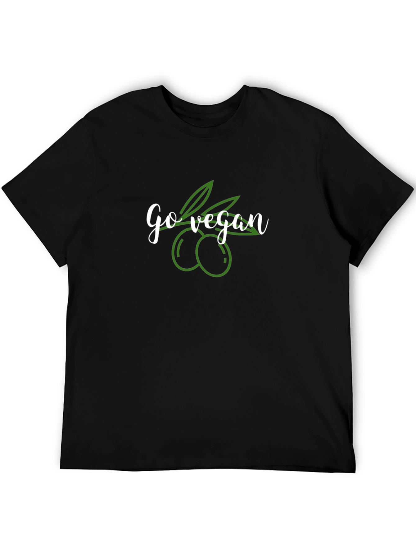 Camiseta Negra Go Vegan con Diseño de Aceitunas