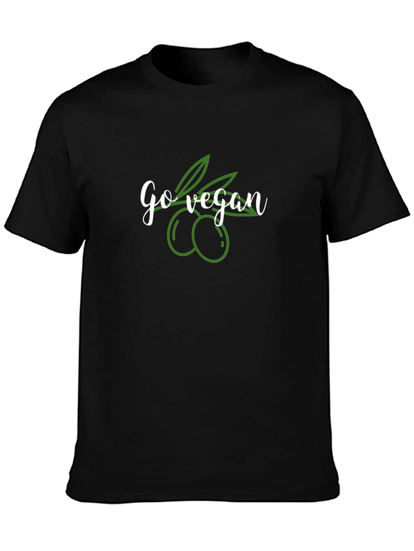 Camiseta Negra Go Vegan con Diseño de Aceitunas