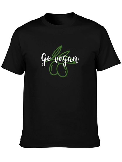 Camiseta Negra Go Vegan con Diseño de Aceitunas