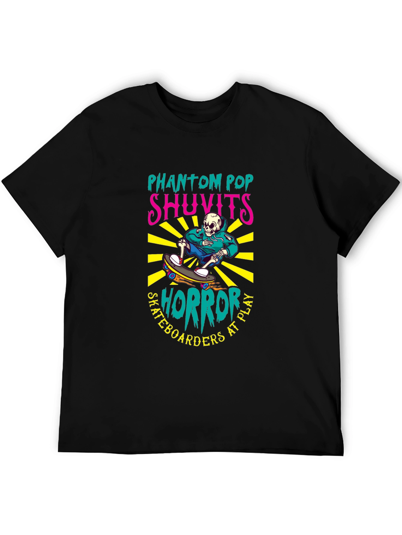 Camiseta Negra con Diseño de Skateboarding Horror