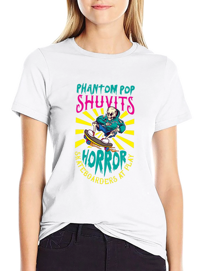Camiseta Negra con Diseño de Skateboarding Horror