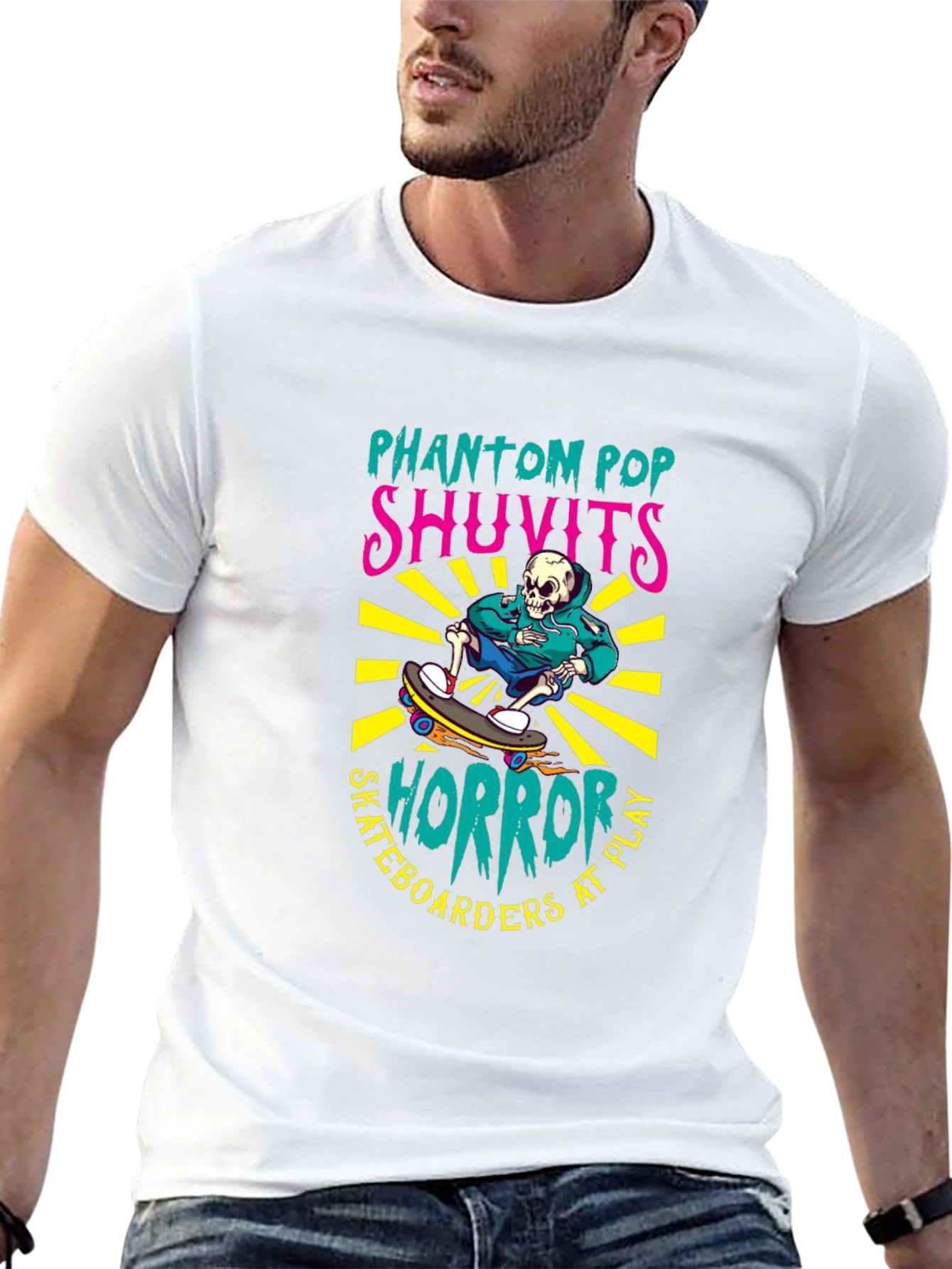 Camiseta Negra con Diseño de Skateboarding Horror