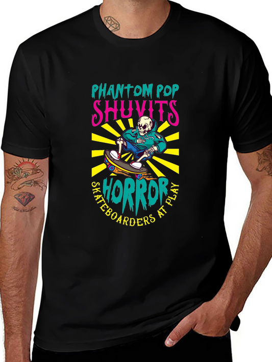Camiseta Negra con Diseño de Skateboarding Horror
