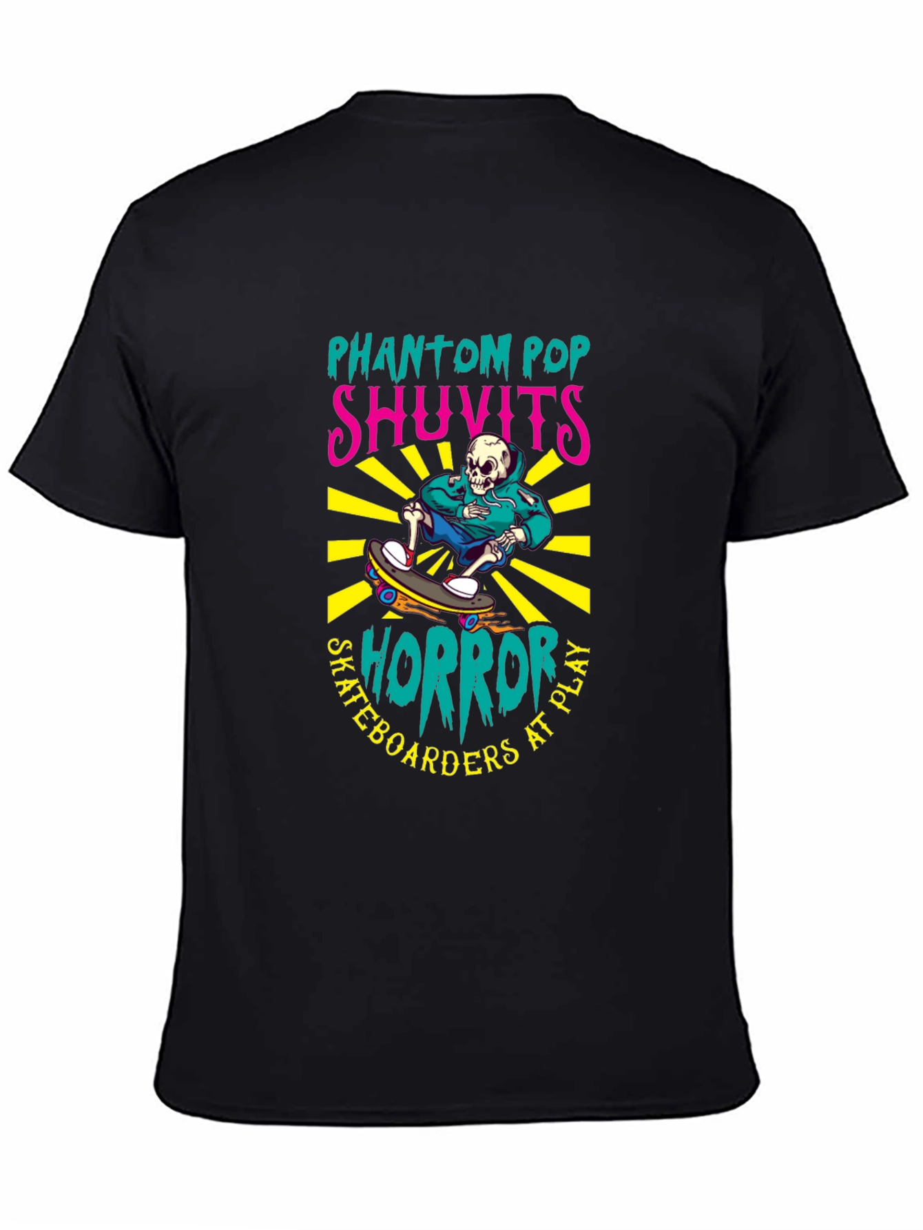 Camiseta Negra con Diseño de Skateboarding Horror