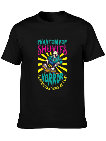 Camiseta Negra con Diseño de Skateboarding Horror