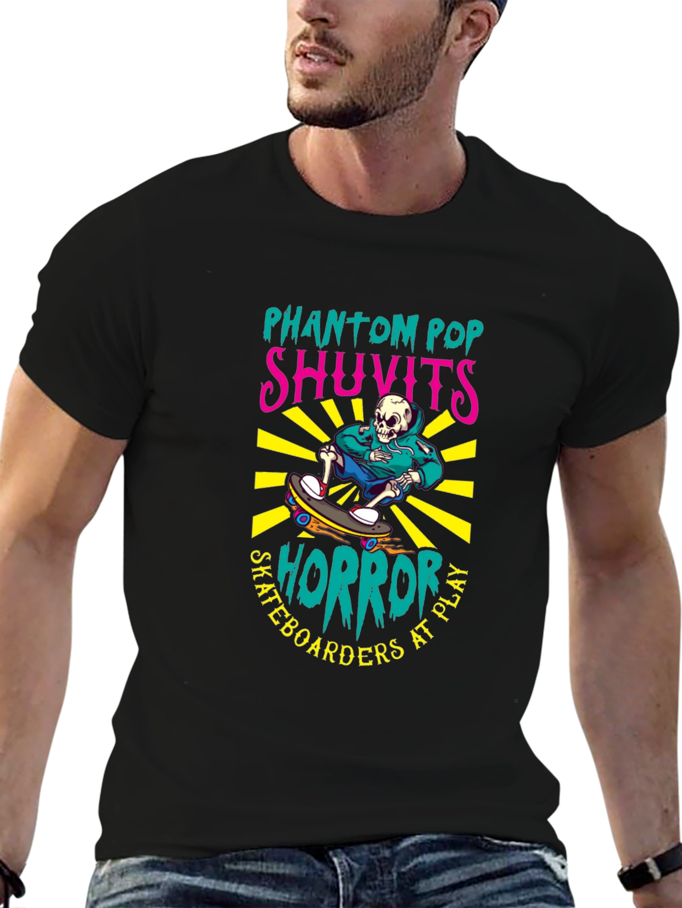 Camiseta Negra con Diseño de Skateboarding Horror