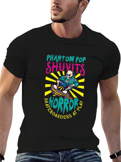 Camiseta Negra con Diseño de Skateboarding Horror