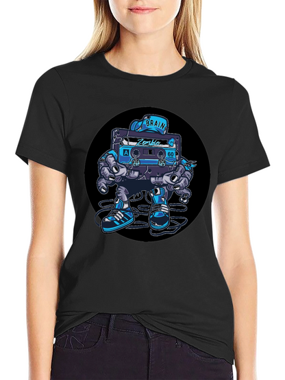 Camiseta Negra con Diseño de Casete Zombie Cerebro