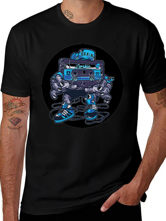 Camiseta Negra con Diseño de Casete Zombie Cerebro