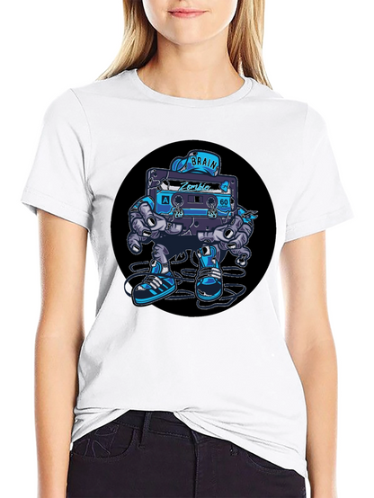 Camiseta Negra con Diseño de Casete Zombie Cerebro