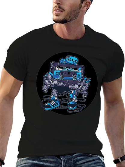 Camiseta Negra con Diseño de Casete Zombie Cerebro