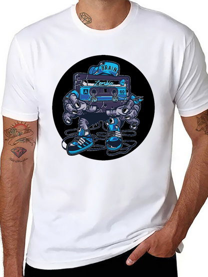 Camiseta Negra con Diseño de Casete Zombie Cerebro