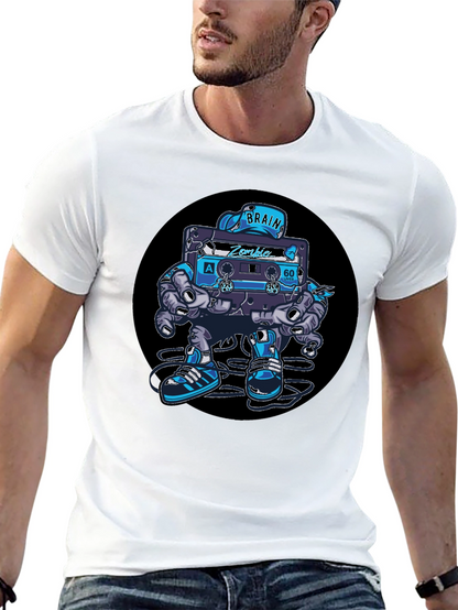 Camiseta Negra con Diseño de Casete Zombie Cerebro