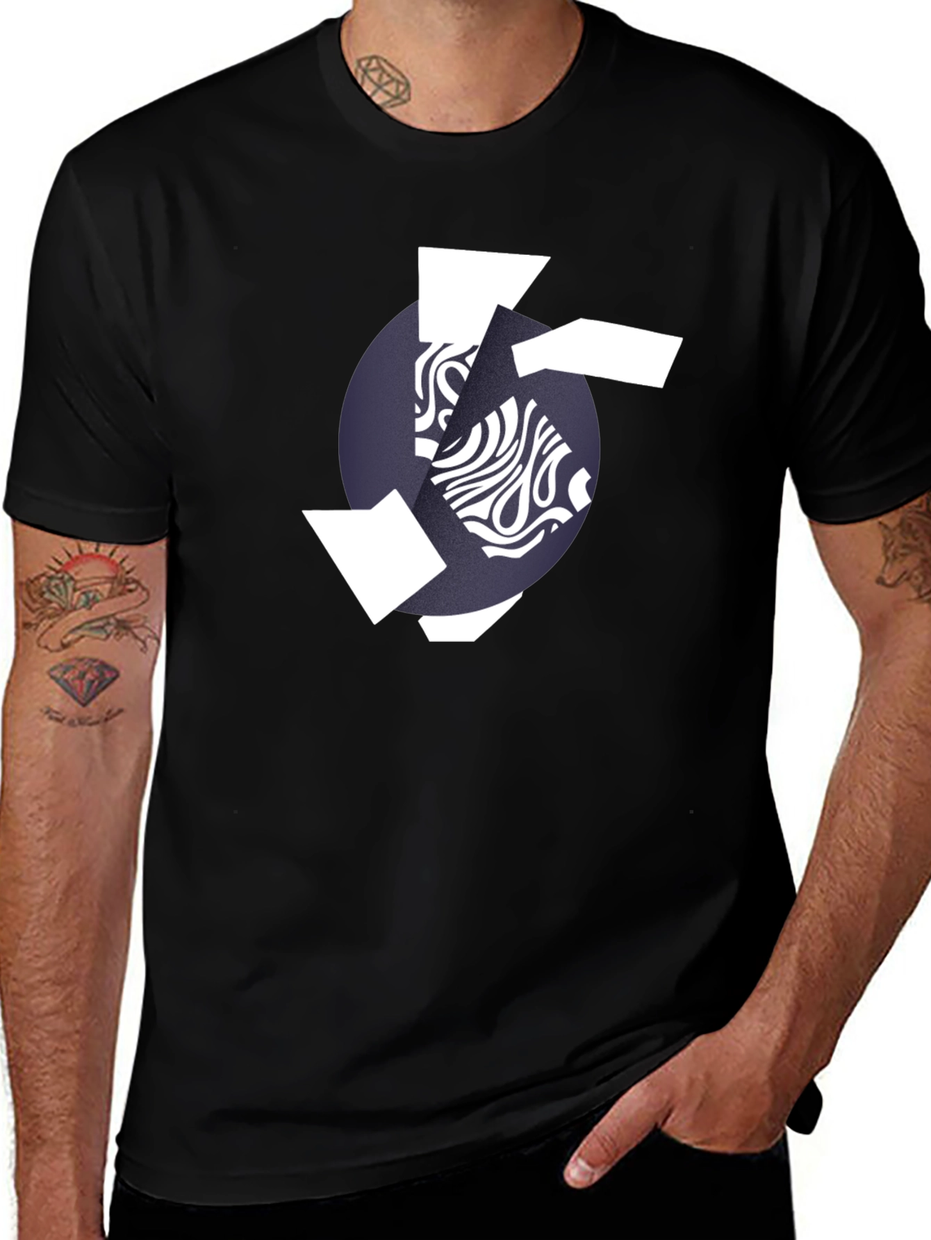 Camiseta Negra Hombre Diseño Abstracto Moderno