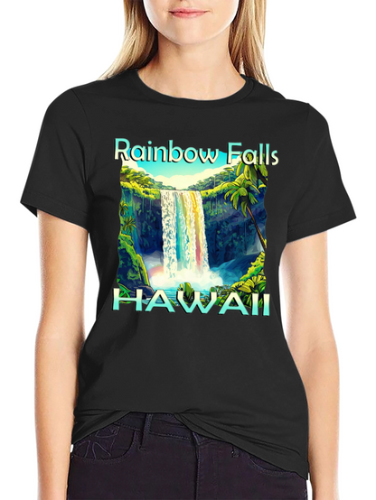 Camiseta Negra Hawaii Rainbow Falls