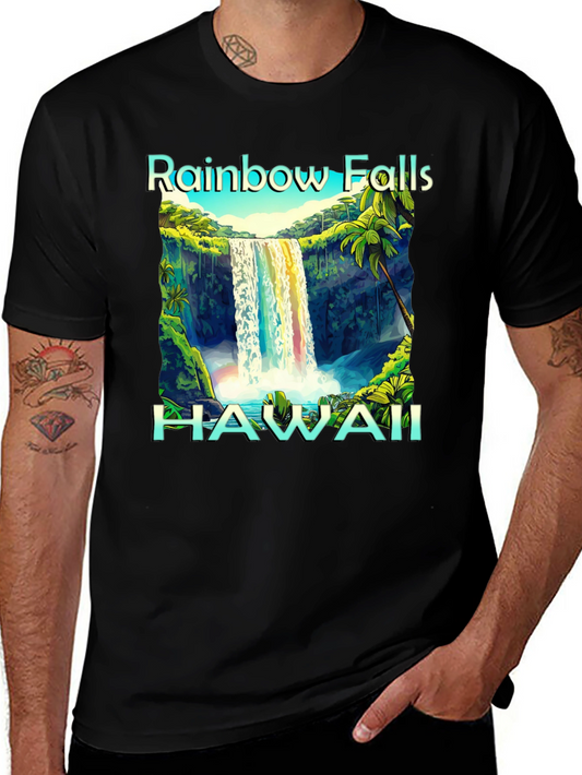 Camiseta Negra Hawaii Rainbow Falls