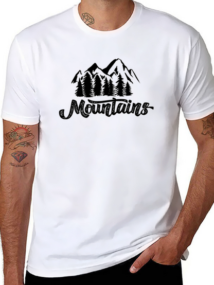 Camiseta Negra Montañas y Naturaleza Estilo Casual
