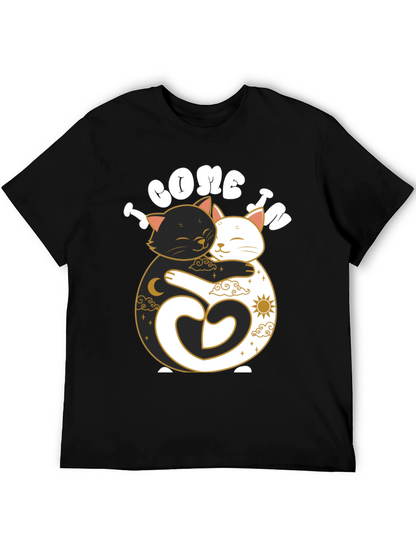 Camiseta Negra Yin Yang Gatos Abrazados