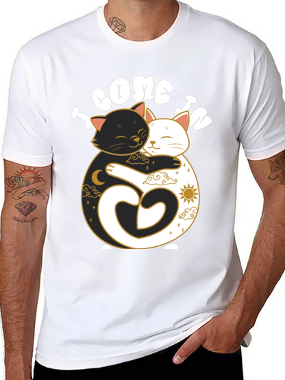 Camiseta Negra Yin Yang Gatos Abrazados
