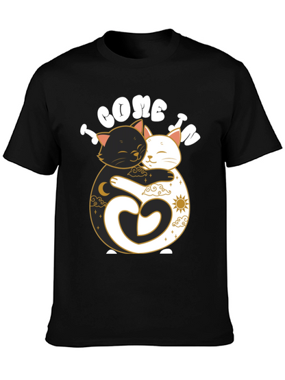 Camiseta Negra Yin Yang Gatos Abrazados