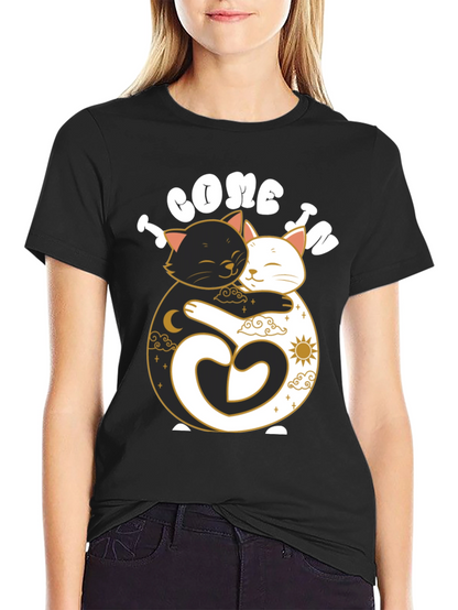 Camiseta Negra Yin Yang Gatos Abrazados