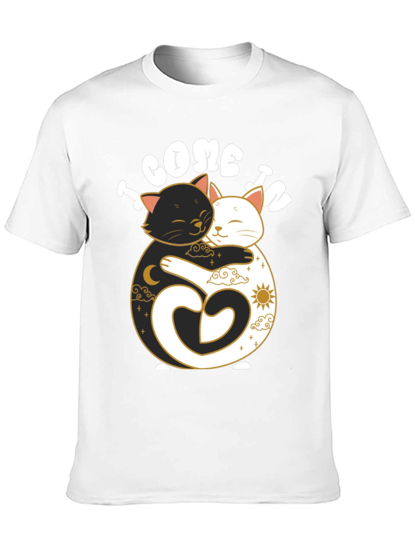 Camiseta Negra Yin Yang Gatos Abrazados