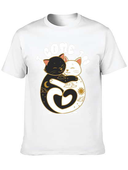 Camiseta Negra Yin Yang Gatos Abrazados