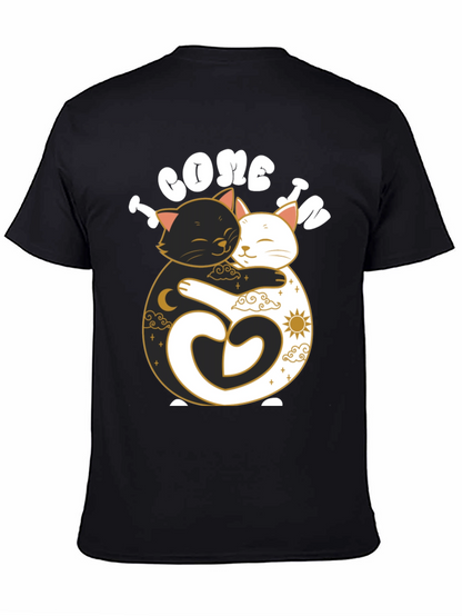 Camiseta Negra Yin Yang Gatos Abrazados
