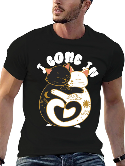 Camiseta Negra Yin Yang Gatos Abrazados