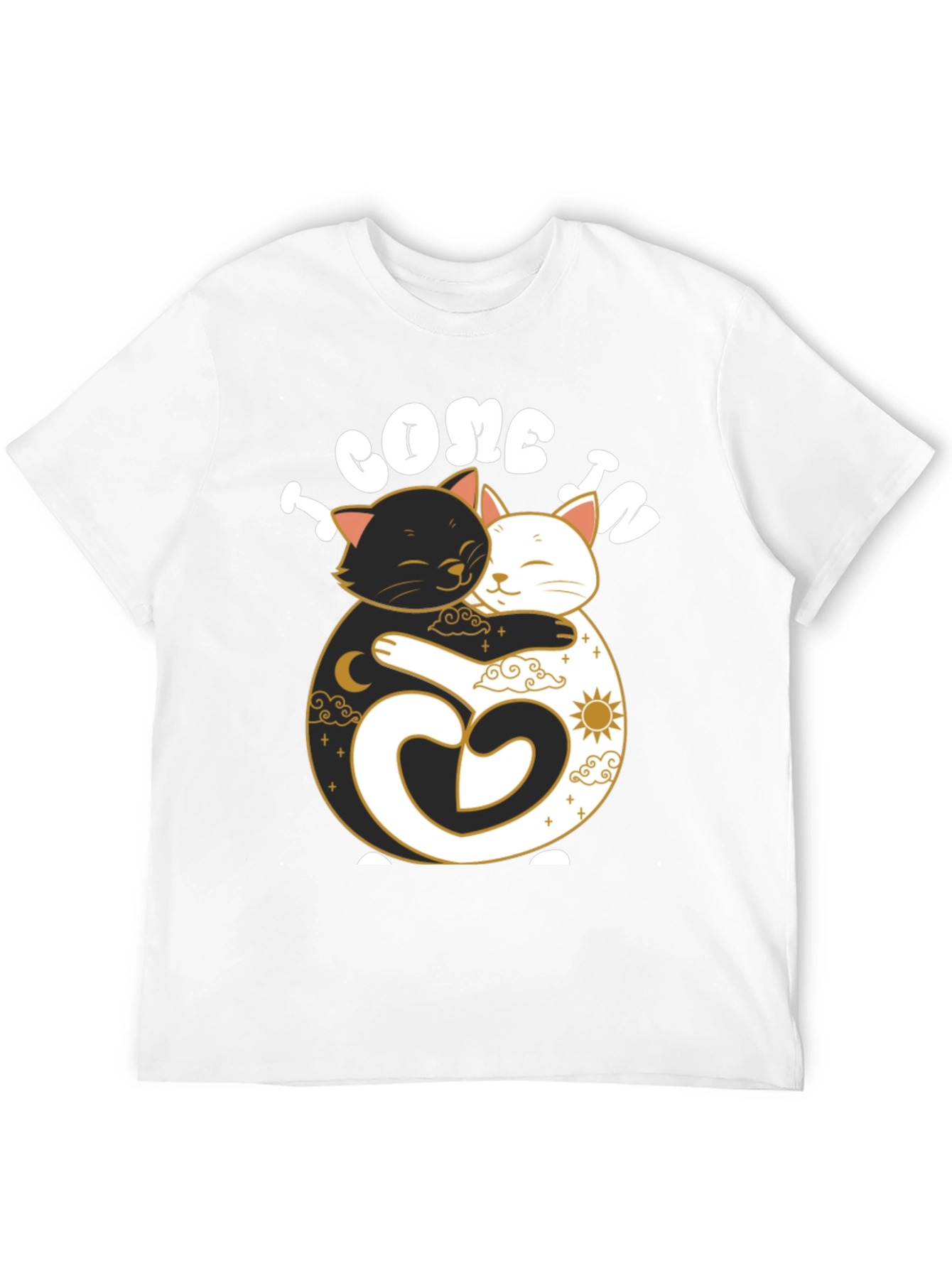 Camiseta Negra Yin Yang Gatos Abrazados