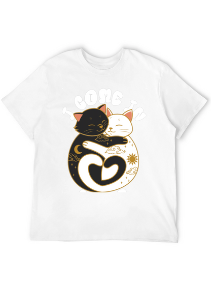 Camiseta Negra Yin Yang Gatos Abrazados
