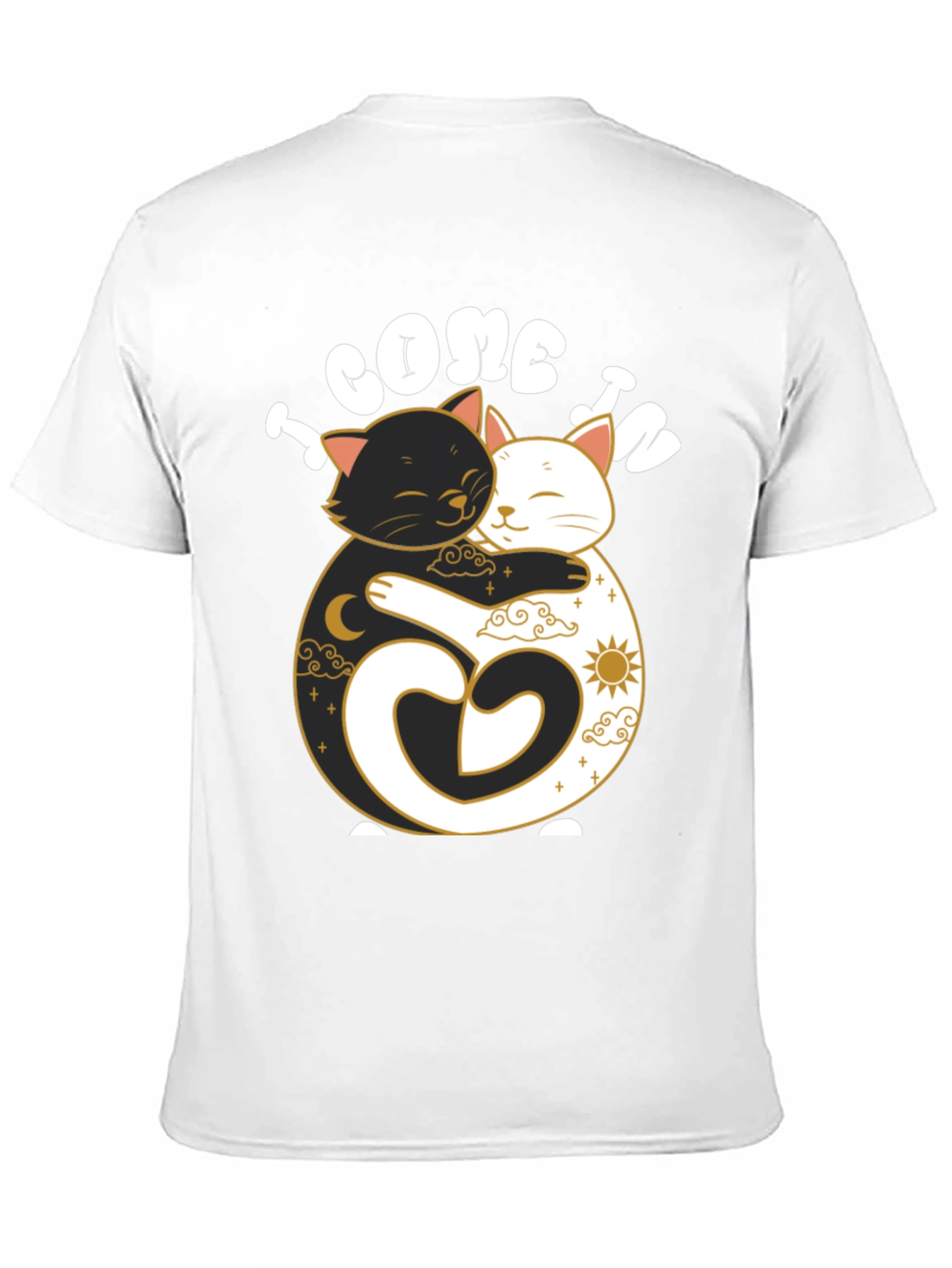 Camiseta Negra Yin Yang Gatos Abrazados