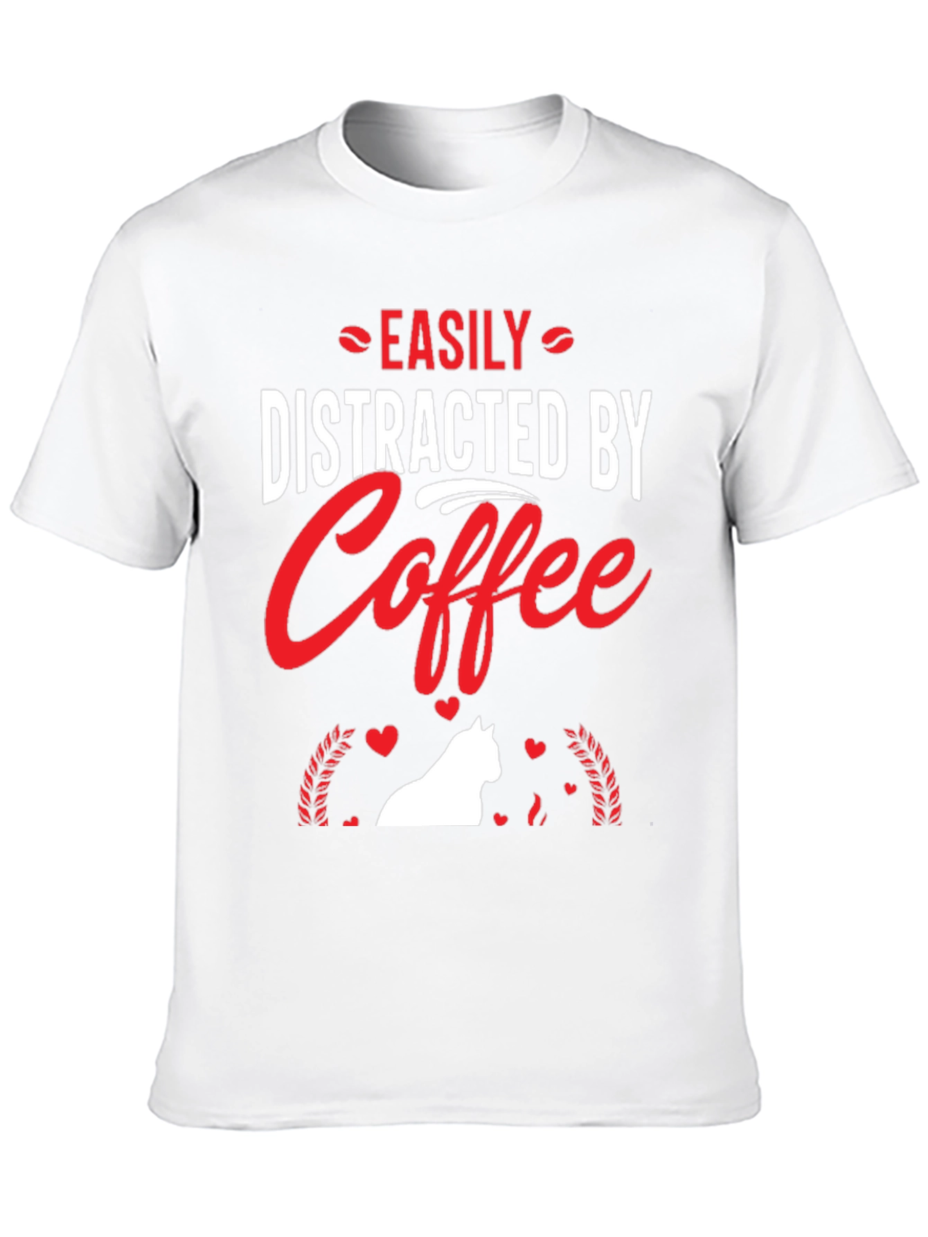 Camiseta Negra: Café y Gato Distraen Fácilmente