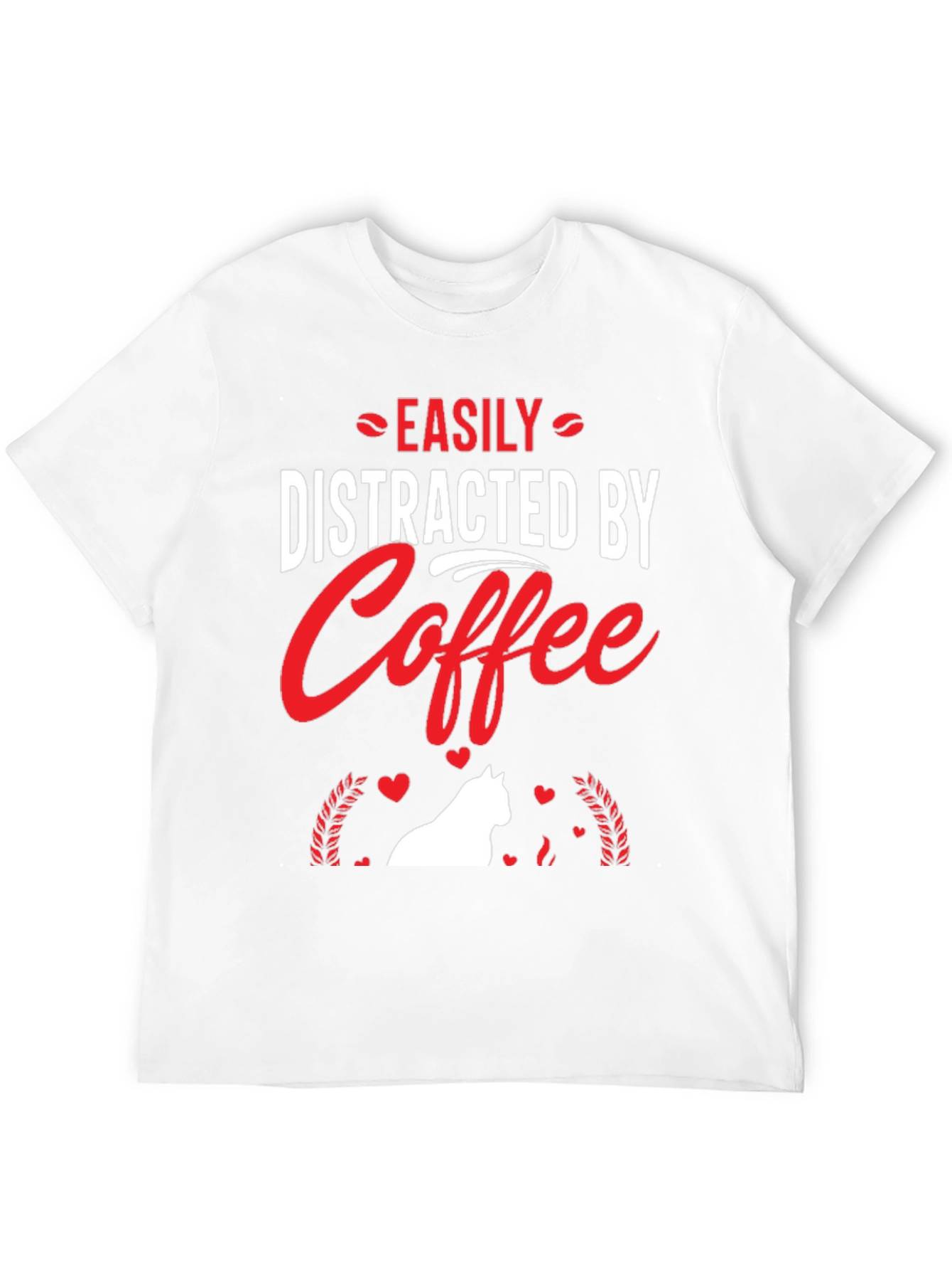 Camiseta Negra: Café y Gato Distraen Fácilmente