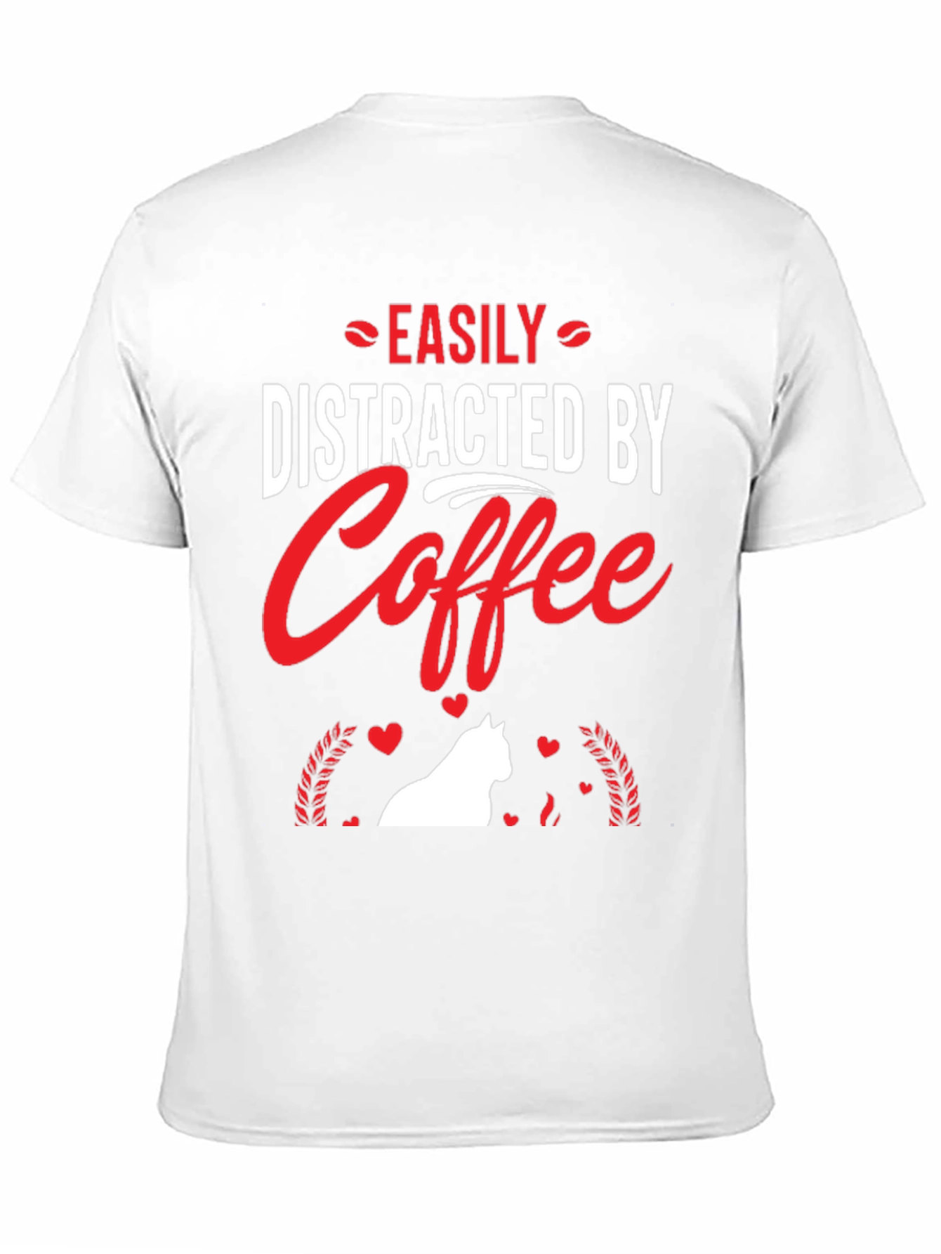 Camiseta Negra: Café y Gato Distraen Fácilmente