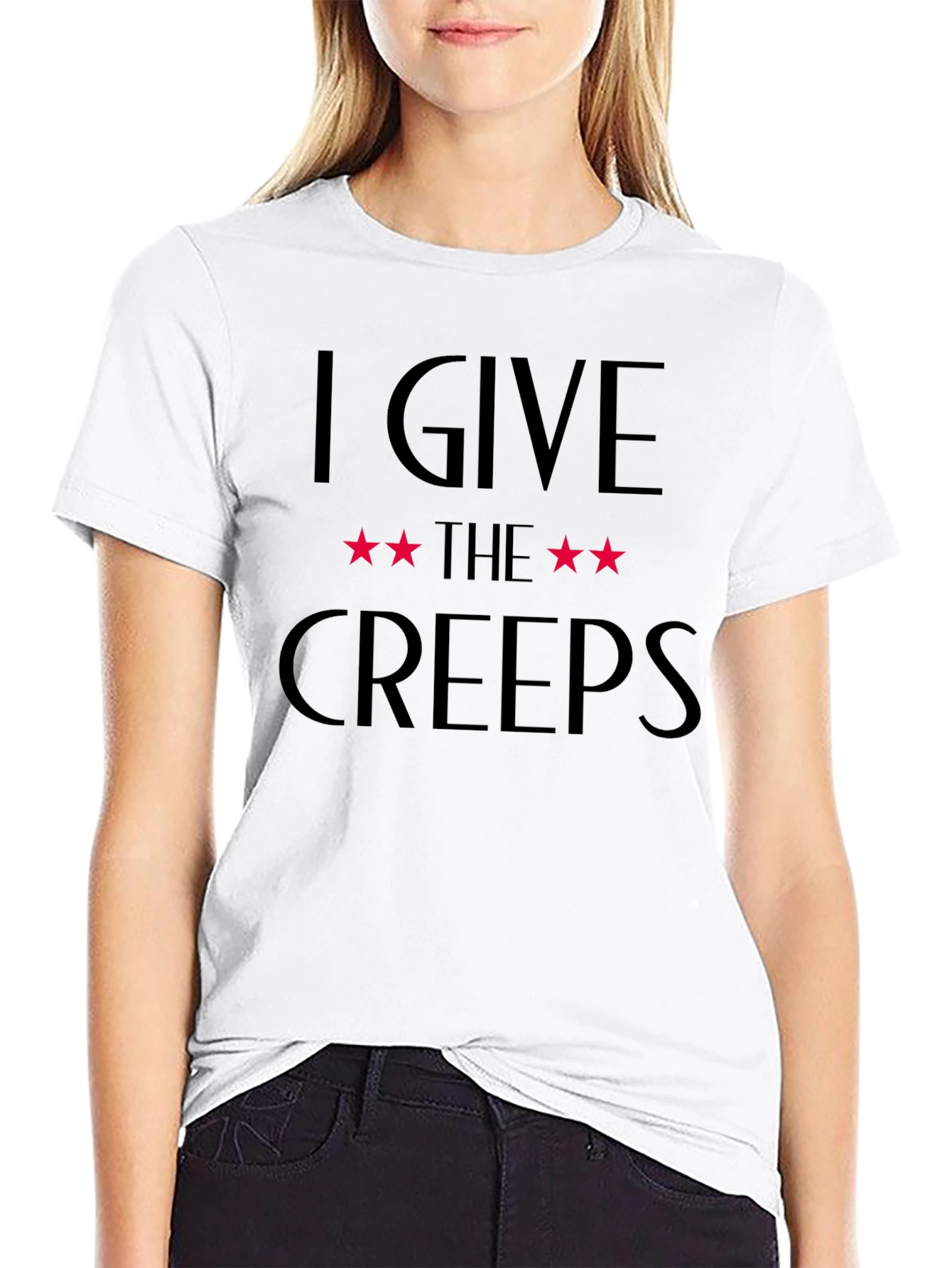 Camiseta Negra: I Give The Creeps Estrellas Rojas