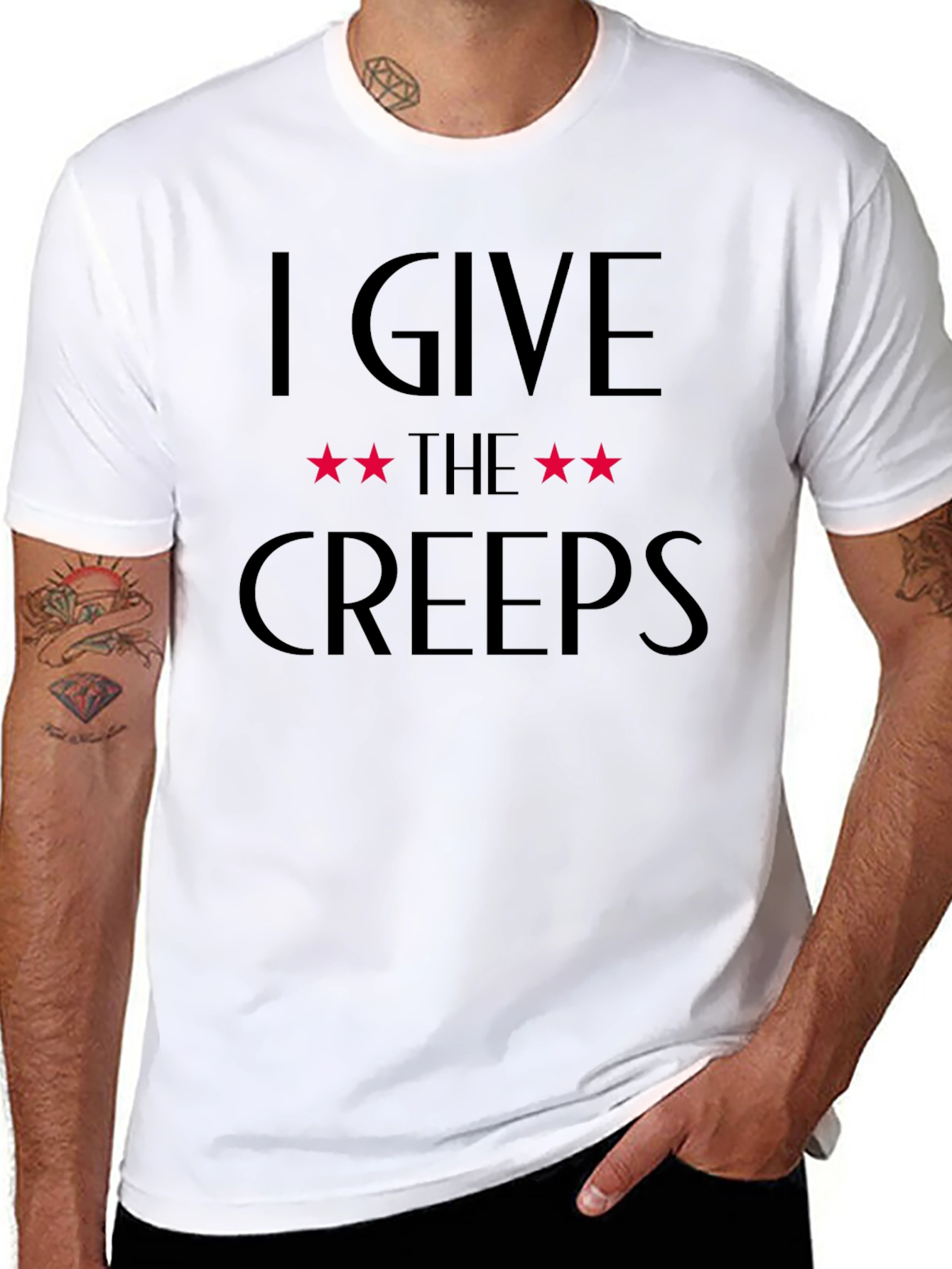 Camiseta Negra: I Give The Creeps Estrellas Rojas