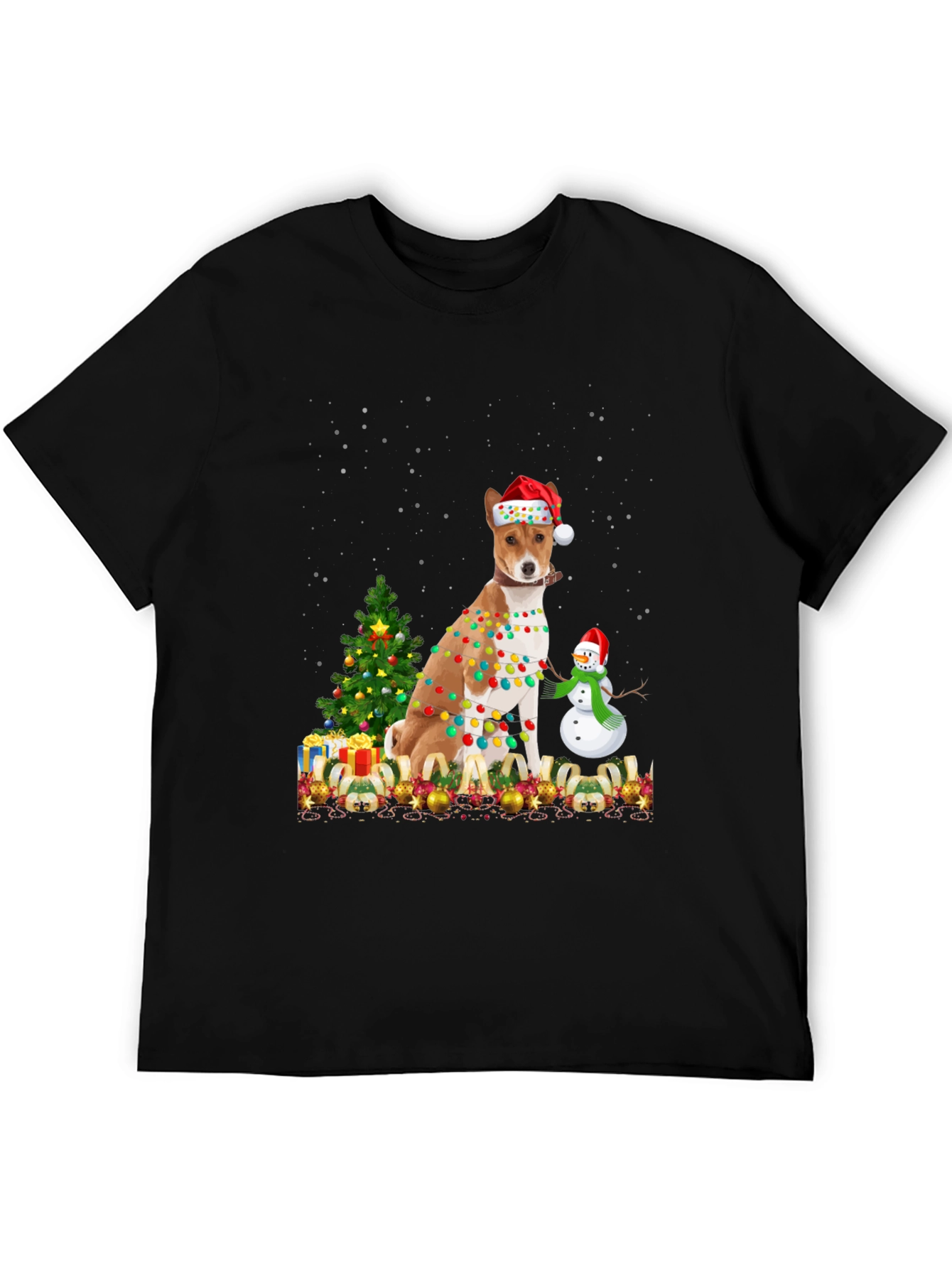 Camiseta Navideña con Diseño de Perro Basenji